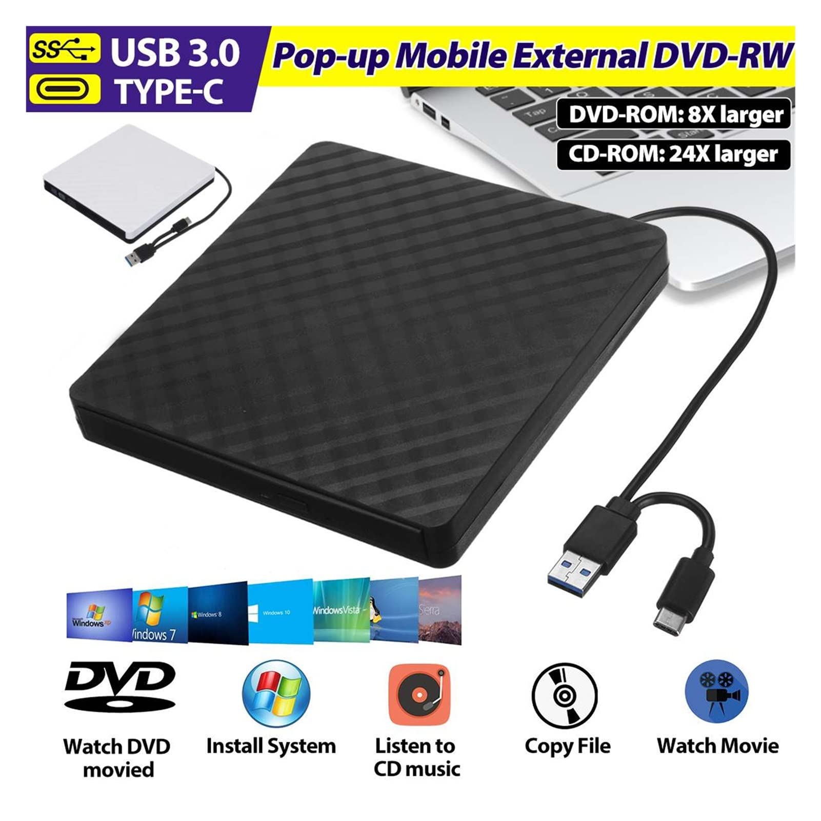 新品 USB3とType-C 外付けCDDVDバーナー＆BD-ROMプレーヤー Amazon.co.jp: USB 3.0 & Type C DVDドライブ CDバーナー ドライバー