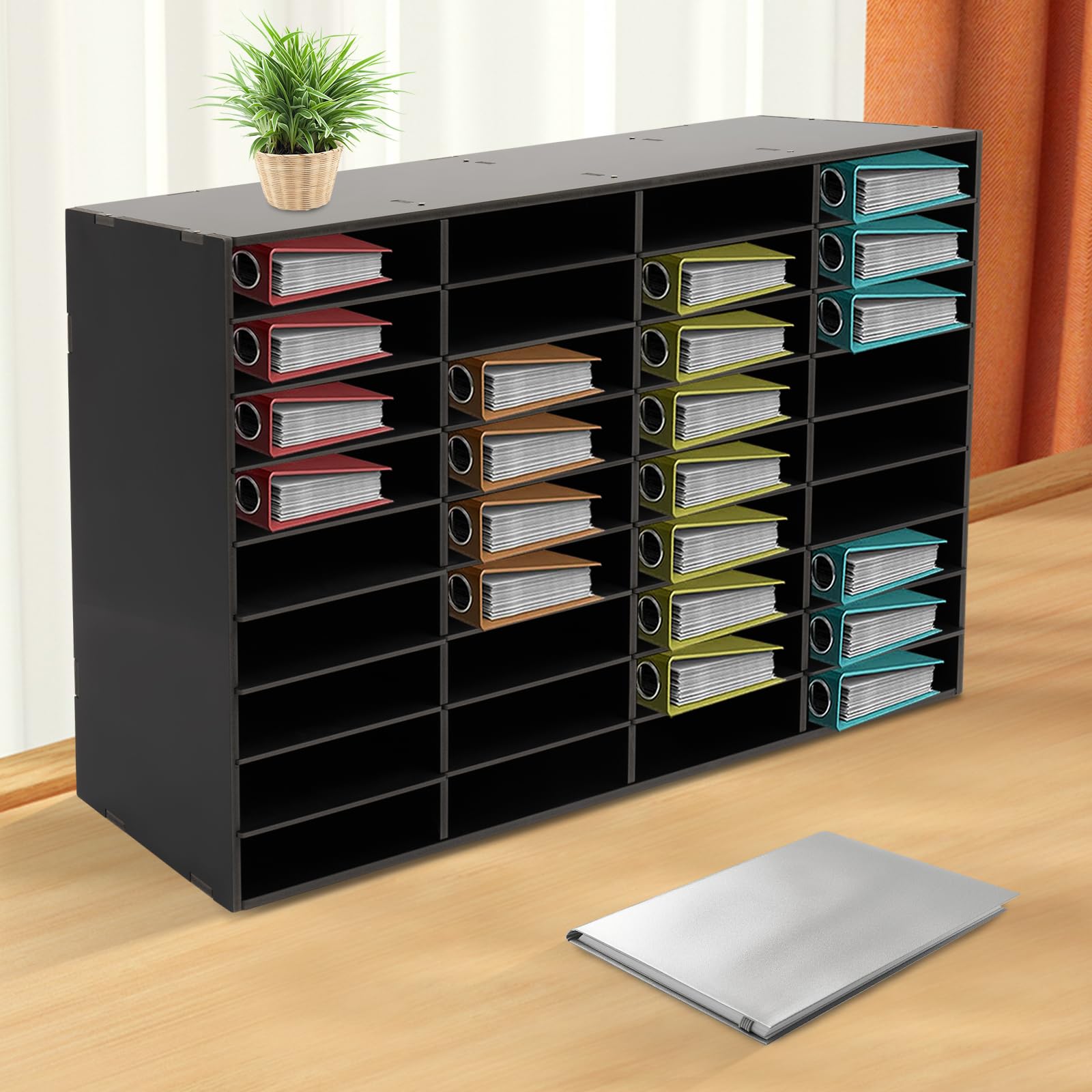 Portadocumenti da scrivania 24/36 scomparti in PVC, 60/80 kg, capacità di carico organizer da letteratura, per casa, ufficio, aula (36 scomparti nero)