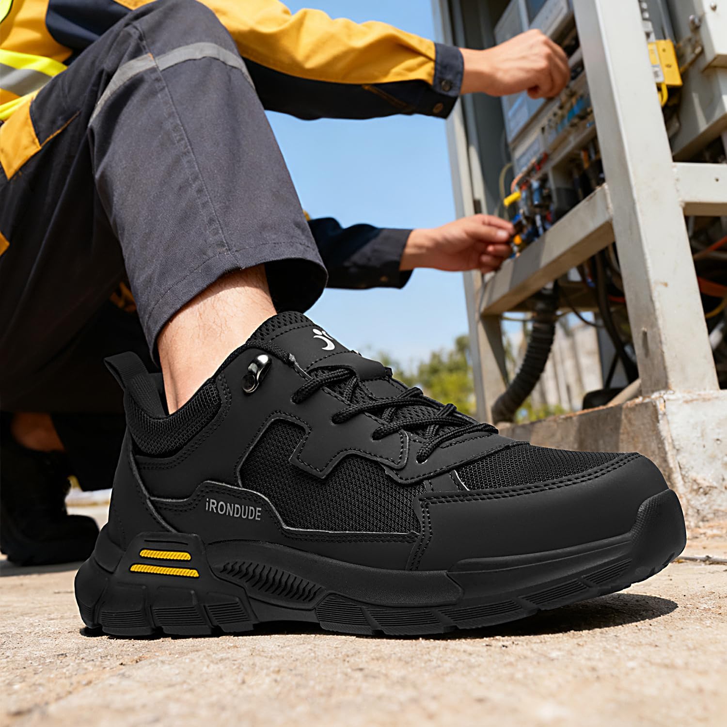 Composite Toe Shoes for Men Black Steel Toe Shoes Comfortable Non Slip Work Shoes Breathable Lightweight Construction Safety Sneakers Puncture Proof - Image 2