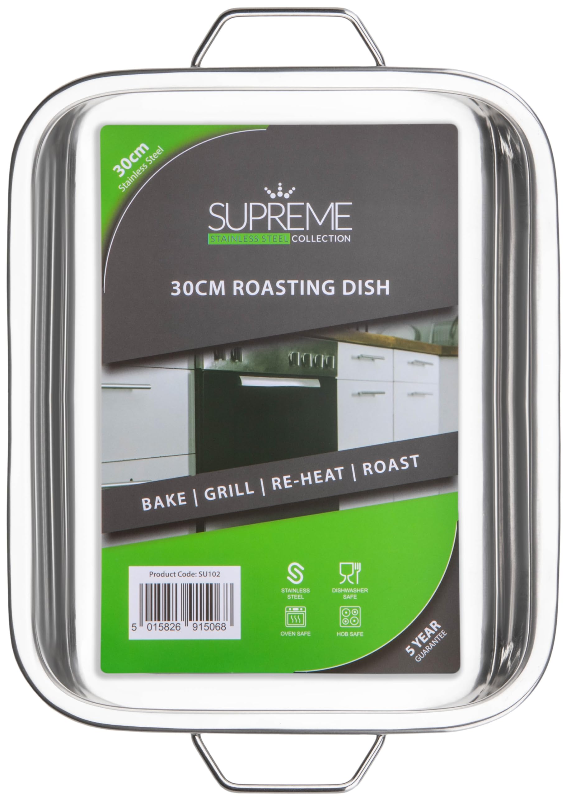 Stainless Steel Roasting Pan with Raised Bottom, 30cm Large Roaster & Baking Tray, Oven Safe, Reinforced Rim - Image 3