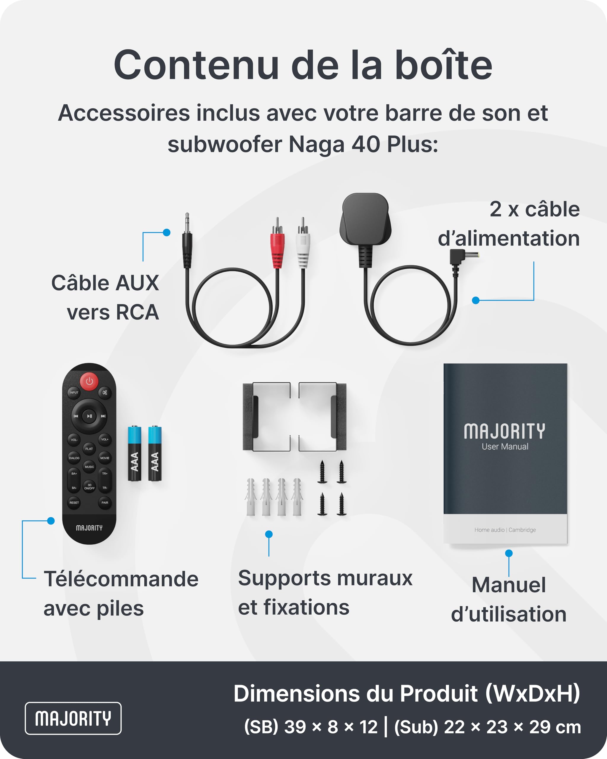Majority Naga 40 Plus Barre de Son TV 2.1 avec Caisson de Basses sans Fil, Bluetooth 5.0, HDMI Arc