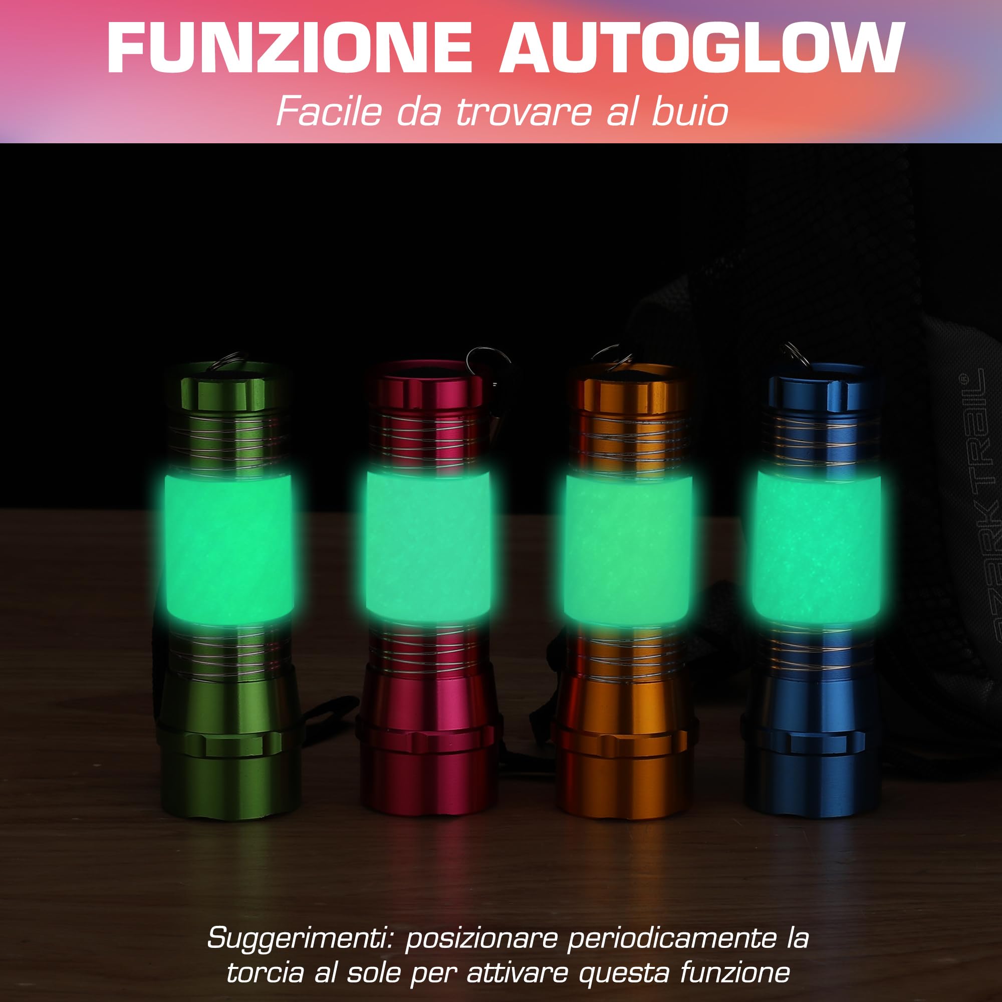 EverBrite 4 Pezzi Torce Elettriche LED Portachiave, Torcia Portatile Set, Pile della Luce per Campeggio, Escursioni, Caccia, Zaino in Spalla Inclusi Cordino, 12 x AAA Batterie