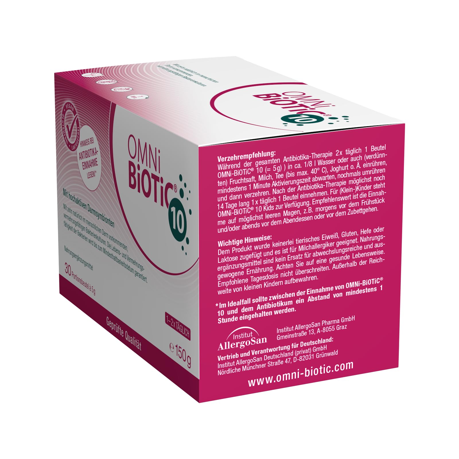 OMNi BiOTiC 10 | 30 porciones (150 g) | 10 cepas de bacterias | 10 000 millones de gérmenes por dosis diaria | Polvo | Con inulina | Vegano | Sin gluten | Sin lactosa | Para uso diario