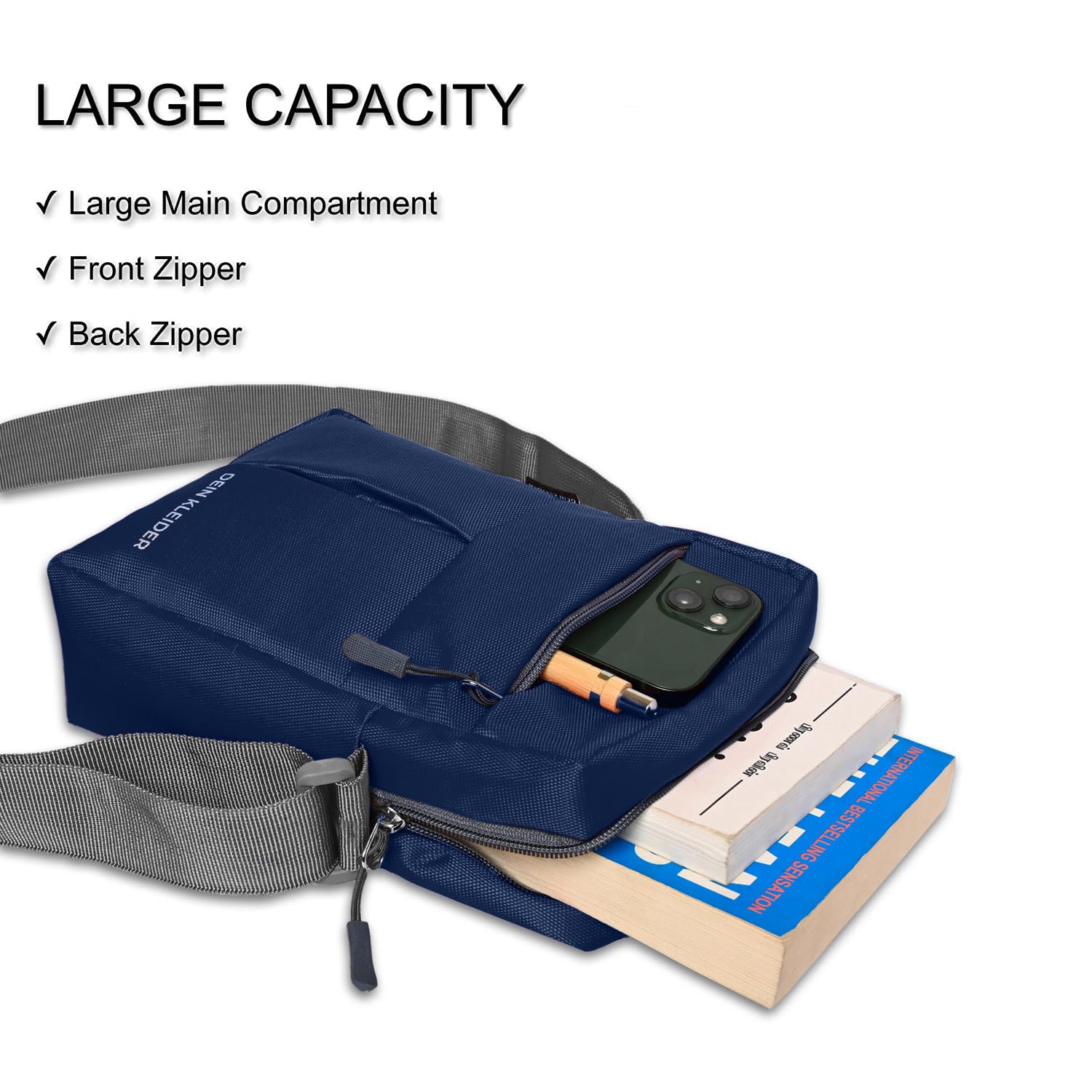 DEIN KLEIDER Nylon Sling Cross Body Travel Office Business Messenger one Side Shoulder Pouch Bag for Men and Women (Blue) 2