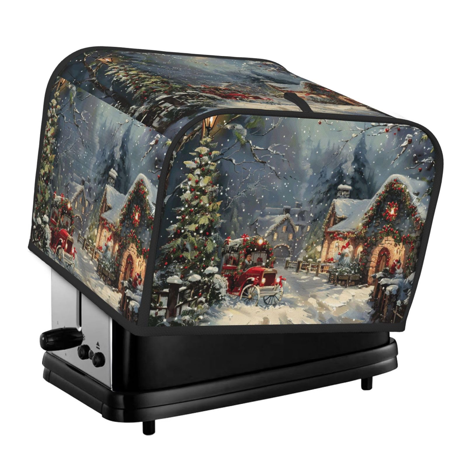 Xmas Print 4-Slice Toaster Cover Dustproof Waterproof Kitchen Appliance Protector For Bread