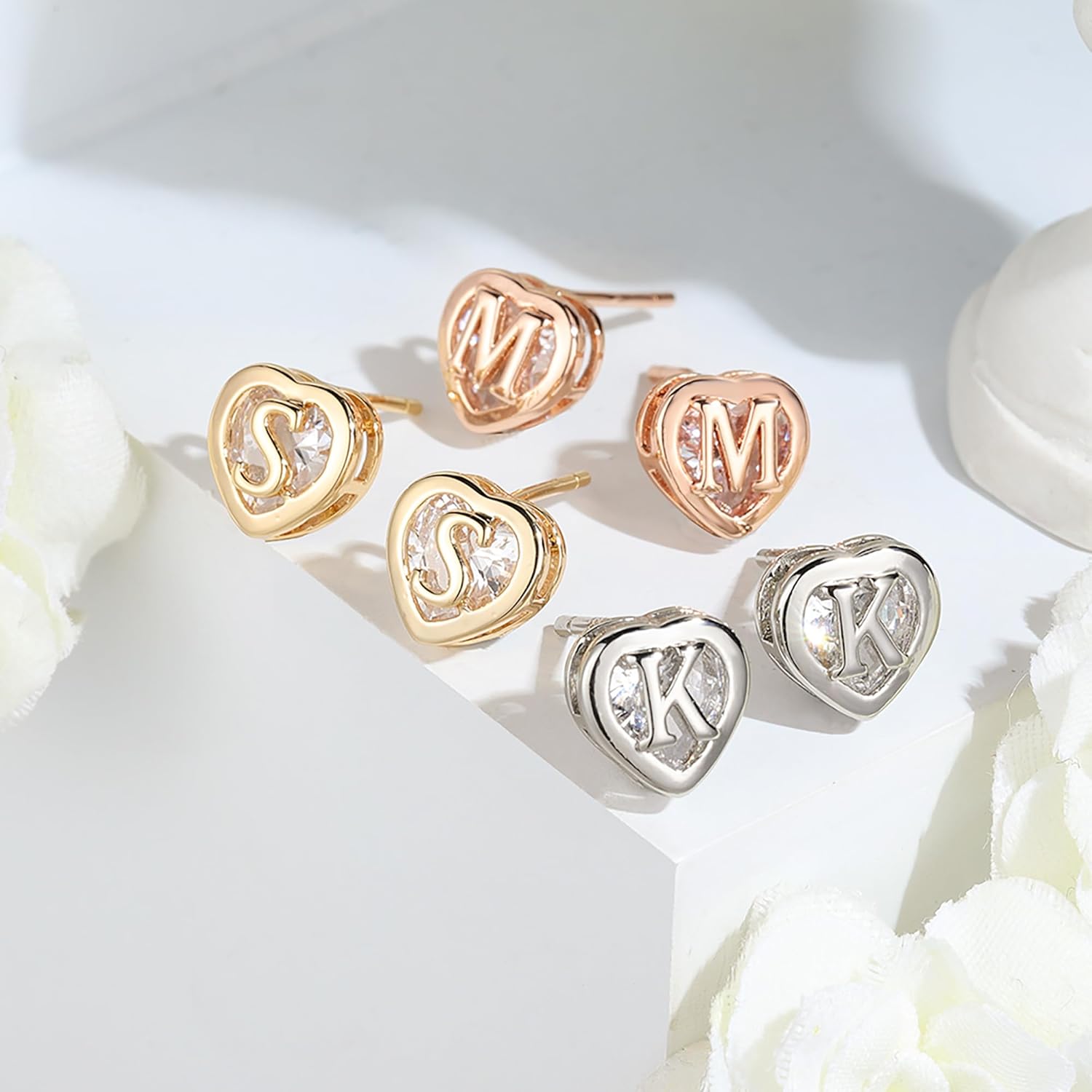 IEFWELL Stud Earrings for Girls Women - Heart Initial Stud Earring 14K Gold Plated Earrings Stacks Hypoallergenic Earring Piercing Gift for Women Trendy Gifts for Teen Girl - Image 6