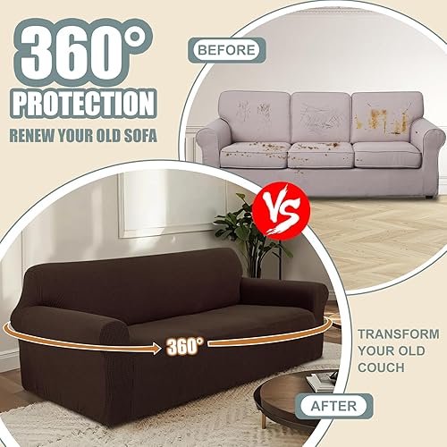 Miniatura 4 de Funda de sofá elástica lavable, protector de muebles con espuma antideslizante y parte inferior elástica para niños, perros (Lchocolate)