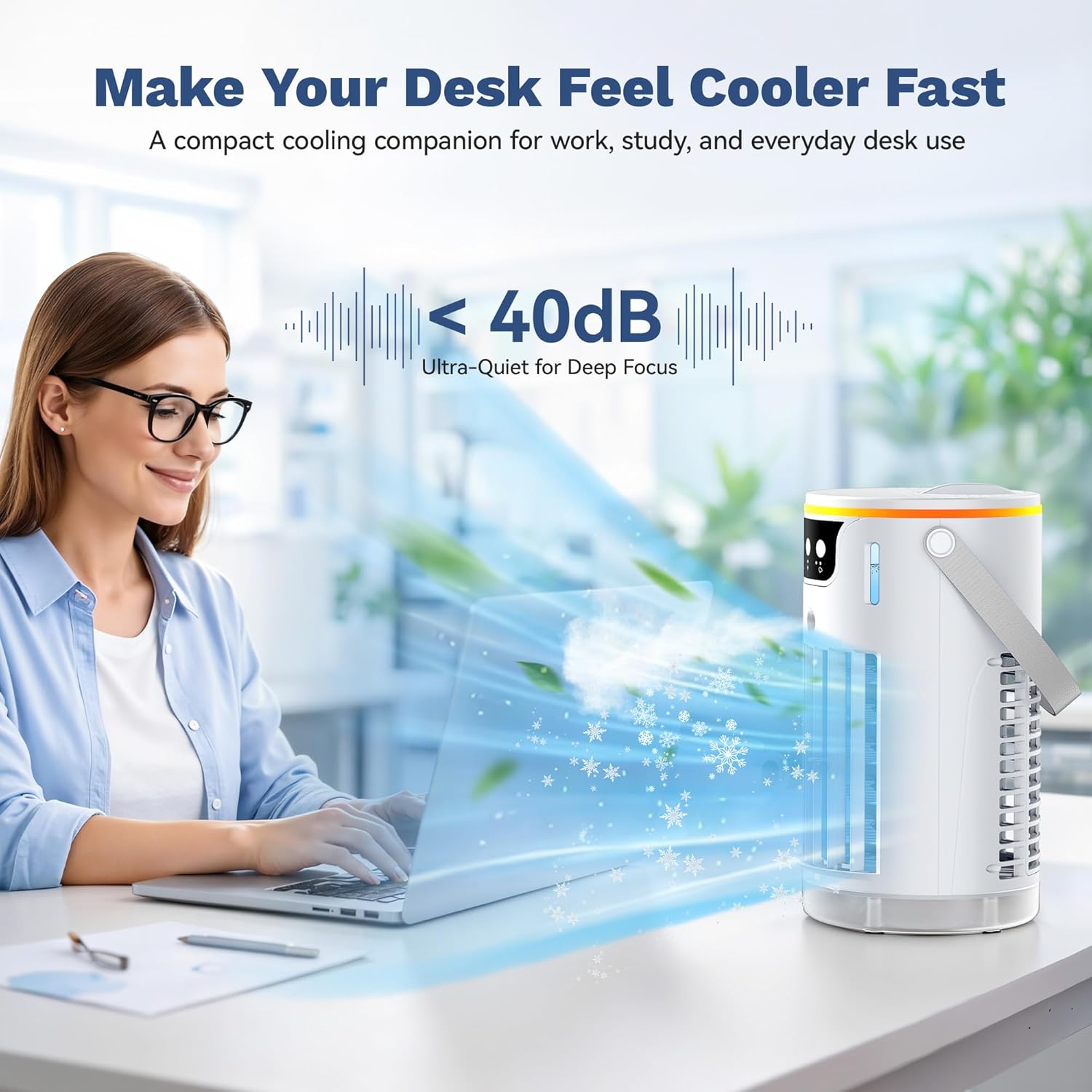 Portable Air Conditioners Desktop AC Unit with Water Ice Cooling Mist, Evaporative Air Cooler Mini Swamp Cooler for Bedroom Nightstand Office Dorm, Quiet, 3 Speeds (White)