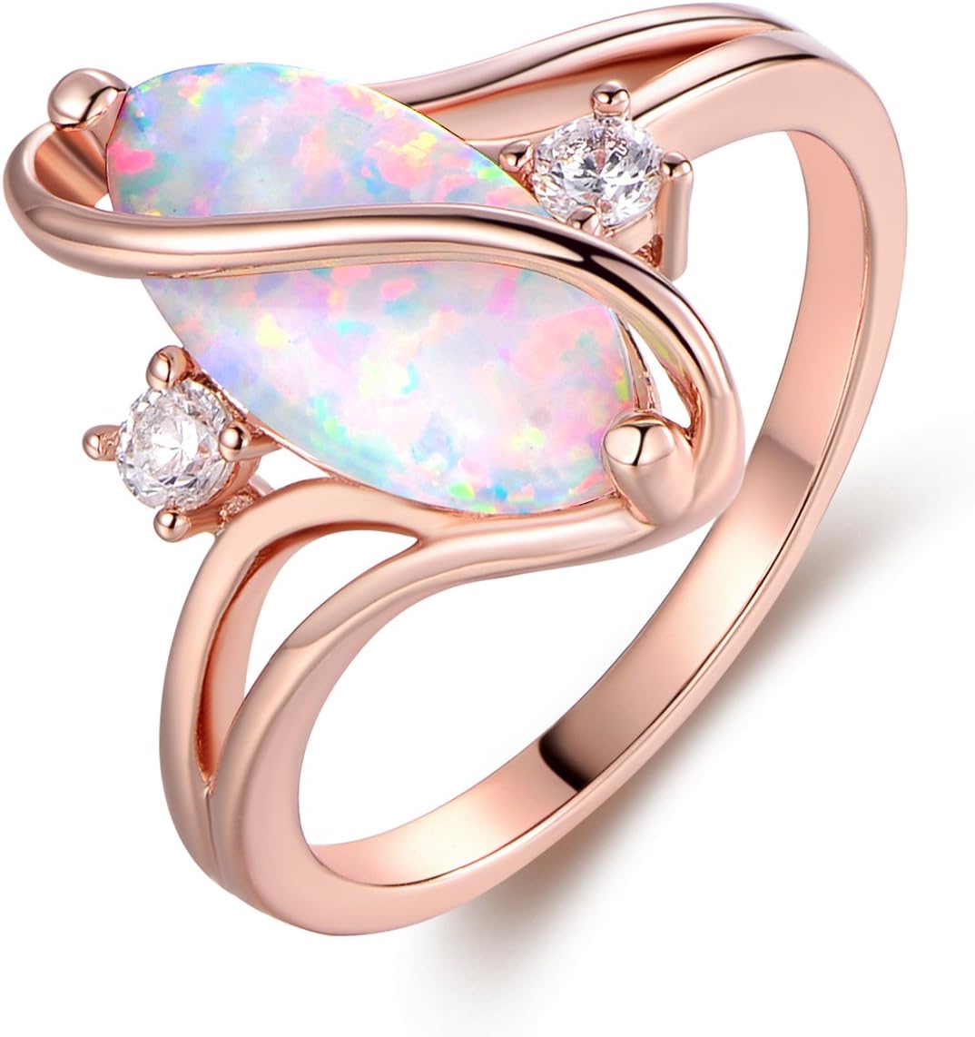 Rose Gold & White Gold Plated Created Ruby, White Fire Opal & Cubic Zirconia Accents Ring