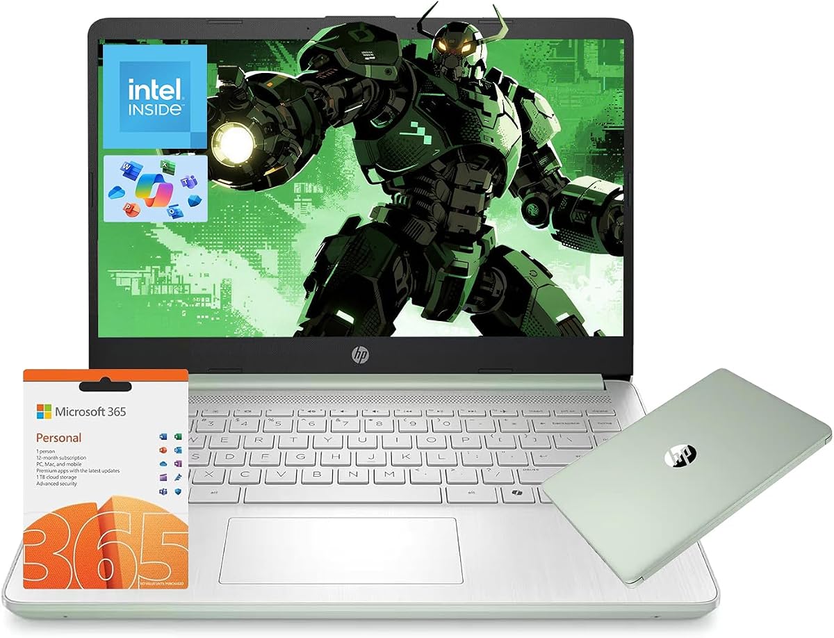 HP 14" AI-Ready-Laptop for Students Home Office, Copilot AI Intel N150 up to 3.6GHz, 8GB RAM 128GB UFS, Windows 11 office-365 1-Y, WiFi6 USB-C HDMI