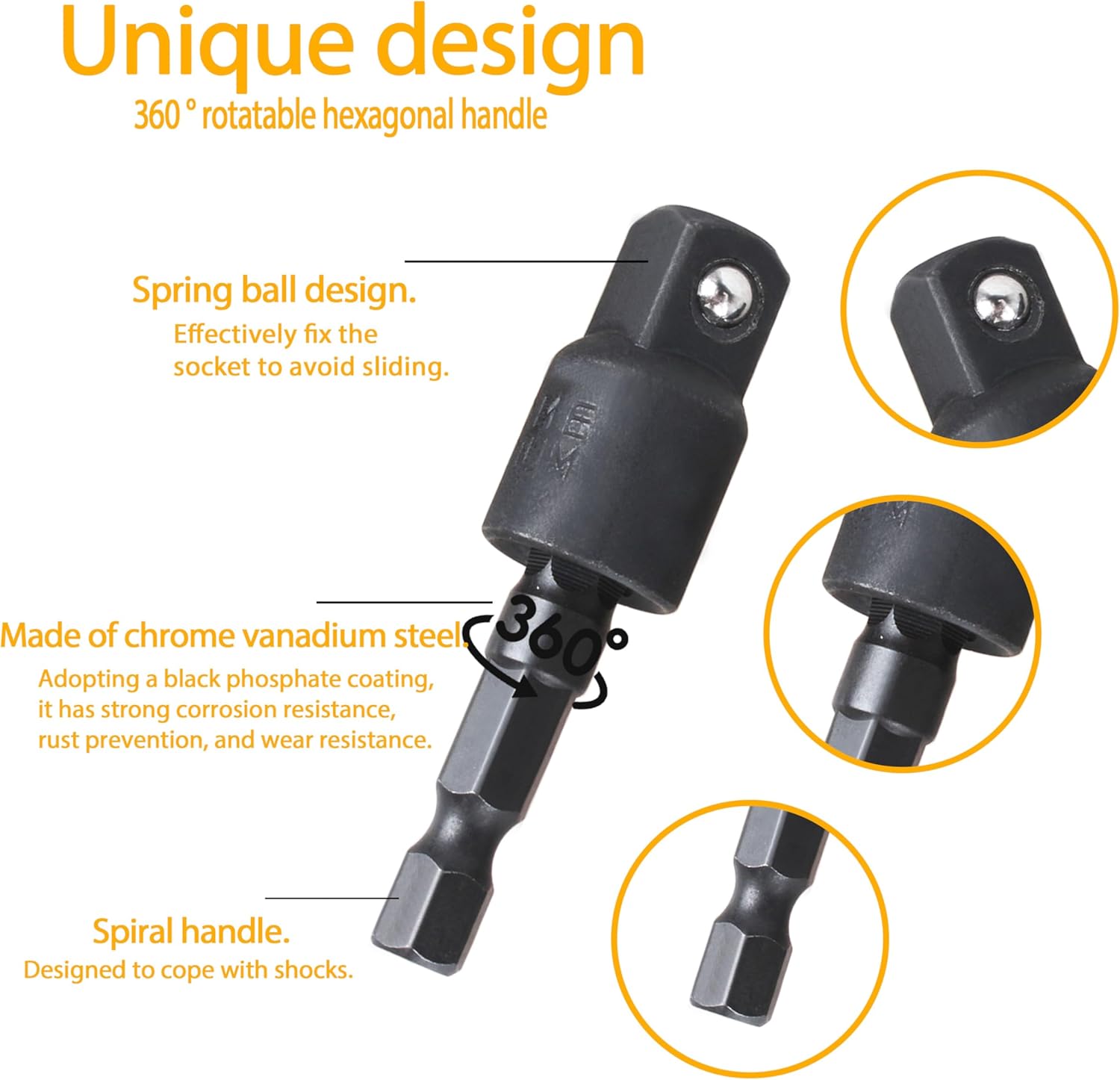 360° Rotatable Socket Drils Ratchet Extension for Dewalt Power Dril,1/4" 3/8" 1/2" Hex Shank lmpact Driver Adapter,Universal Socket Wrench Adapter Set-3-Piece