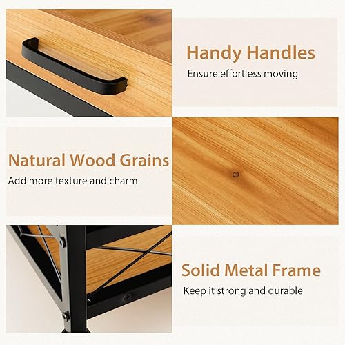 Miniatura 7 de Giantex Carrito de bar con ruedas, carrito de servicio móvil de 3 niveles con bandeja extraíble, soporte para vidrio, estantes abiertos para