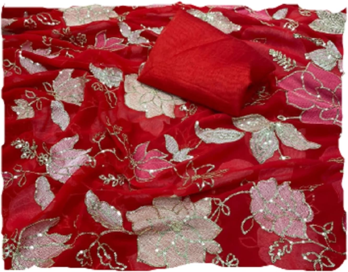 inflouraSaree For Women's And Girls Heavy Georgette Fabric Saree With Designer Colorful Threads Work With Embroidery Sequence Work