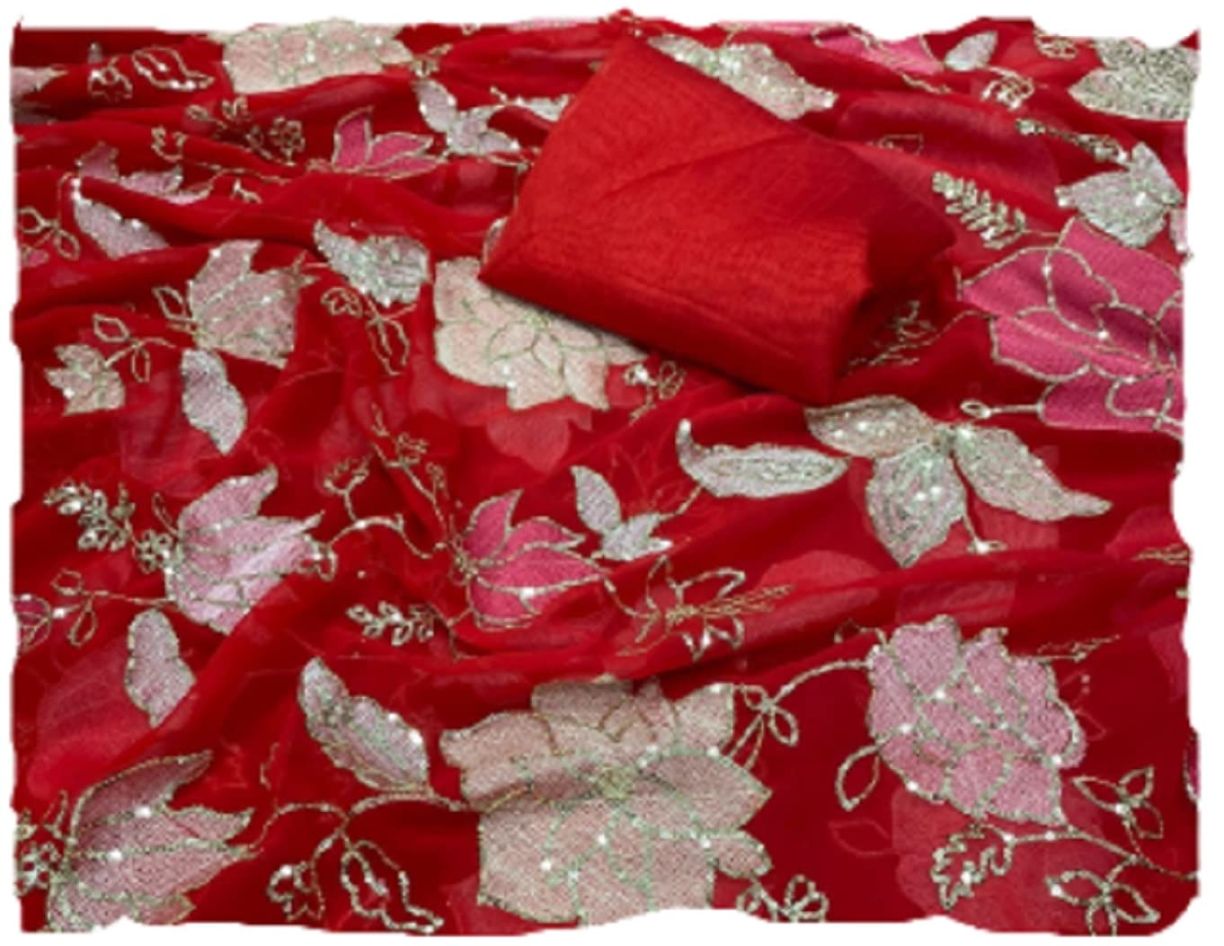 inflouraSaree For Women's And Girls Heavy Georgette Fabric Saree With Designer Colorful Threads Work With Embroidery Sequence Work