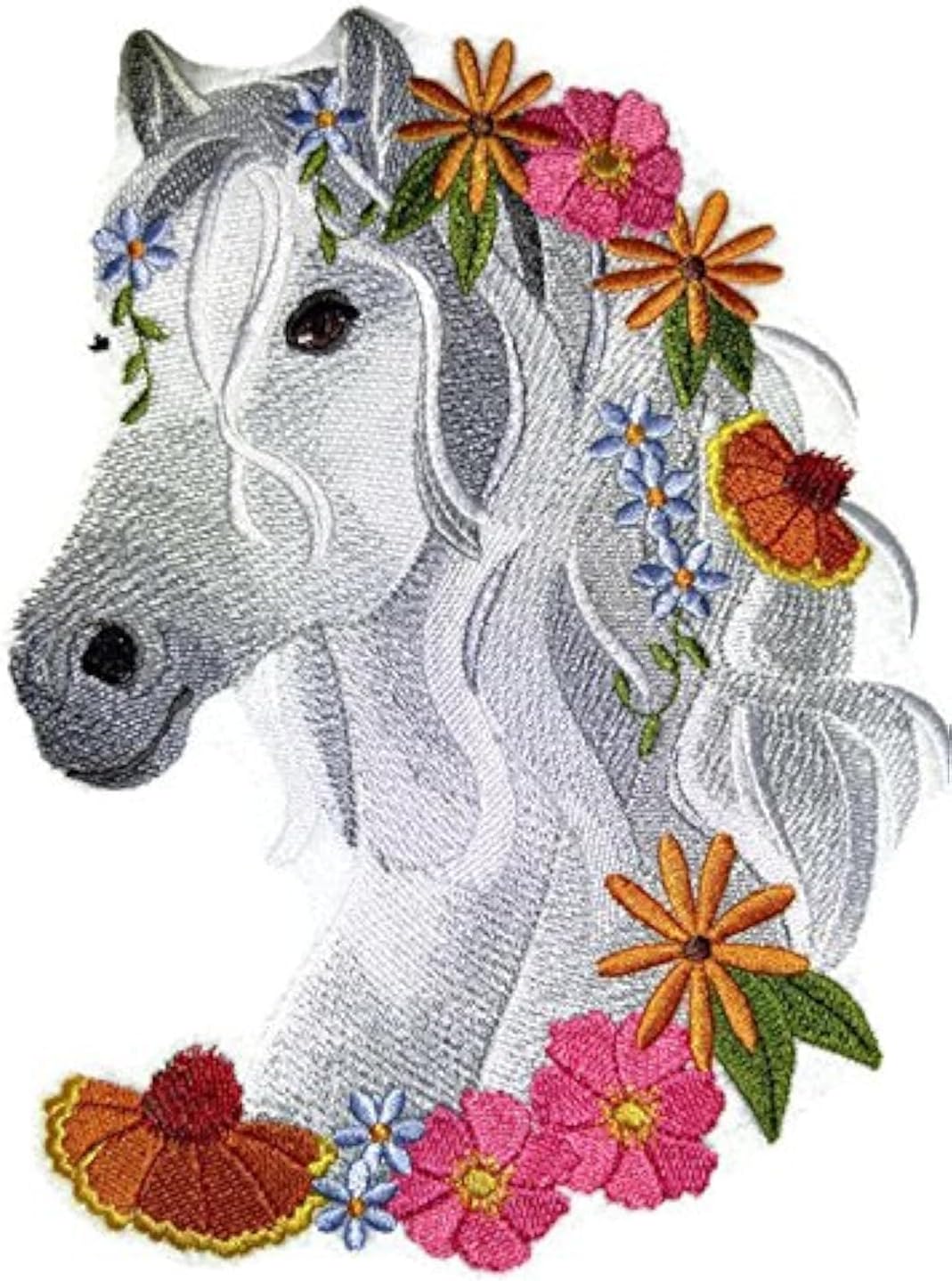 [Custom] [Horse in Wild Flowers] Embroidery Iron On/Sew Patch [7.8" x 5.86"]