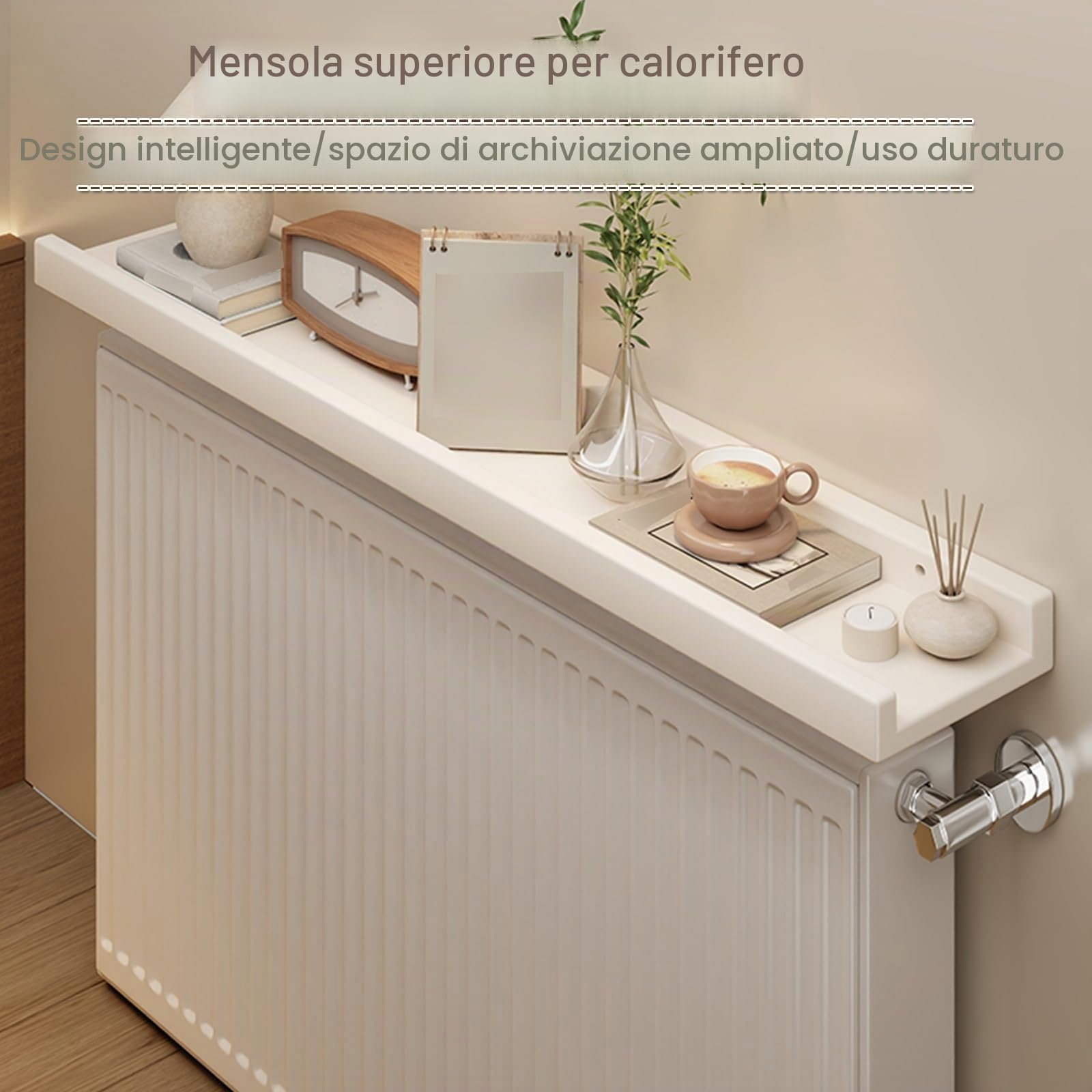 Copri Termosifone, Mensola Adesiva, Materiale in Legno Massello, Resistente e Non Facile da Deformare, Adatto per Soggiorno e Camera da Letto(Brown,60x12cm/24x4.7in)