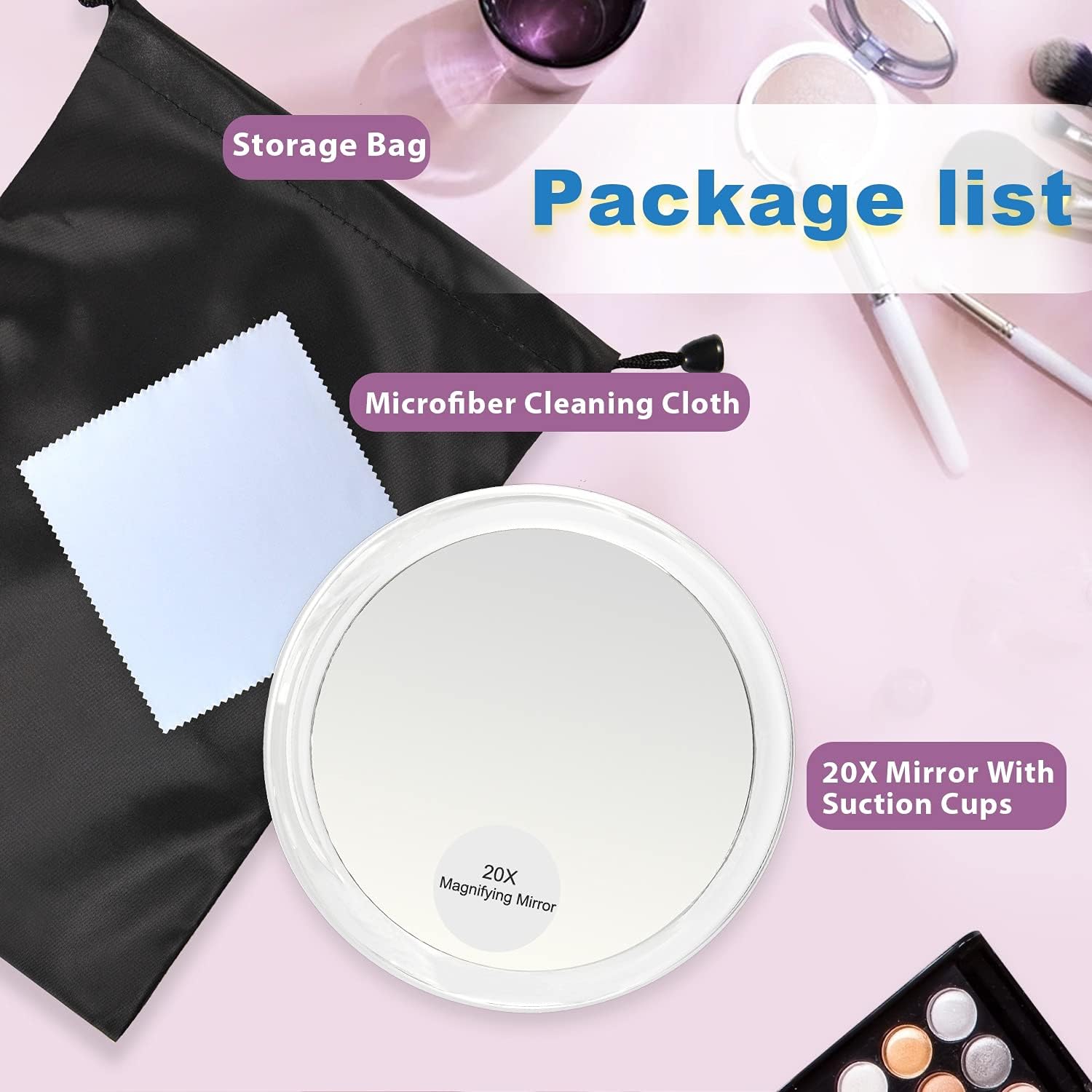 20x Magnifying Mirror with Suction Cup, Magnified Mirror, Close Up Mirror for Precise Details of Makeup, Super Magnification, 6" Dia : Beauty & Personal Care