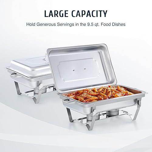Miniatura 4 de Juego de 4 platos de buffet de 8 cuartos de galón, rectangulares de acero inoxidable completo para catering y calentadores de alimentos con