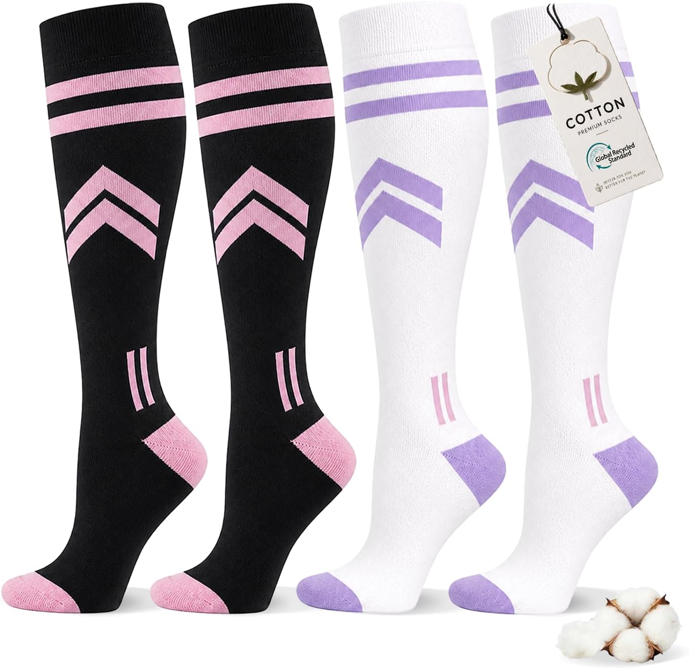 WeciBor Women's 15-20mmHg Cute Compression Knee High Socks 4 Pairs