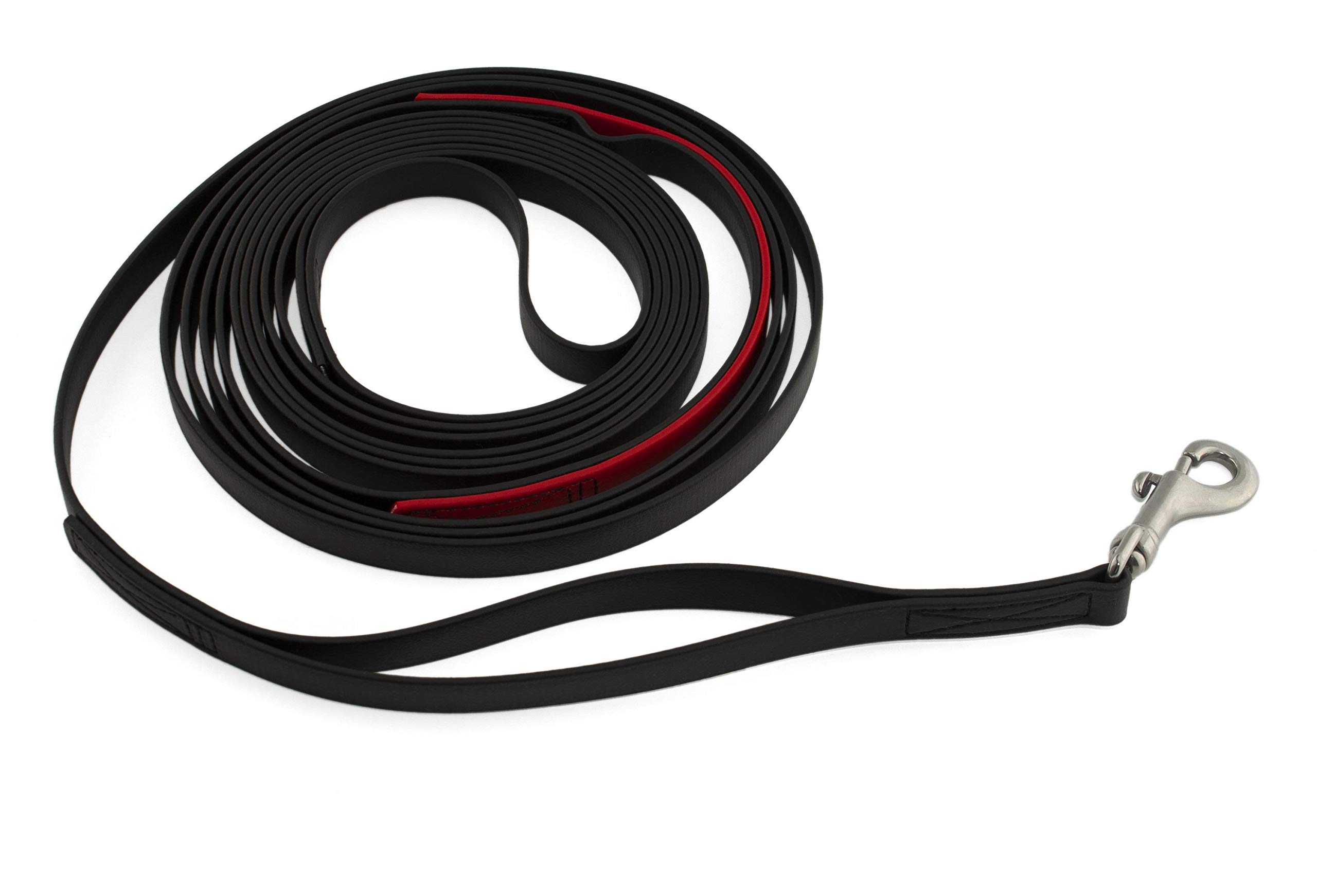 LENNIE BioThane Schleppleine mit Schlaufen für Hunde 25-35 kg, 16 mm, 10m, Rot mit Schwarz, genäht, Kurzführer, Handschlaufe