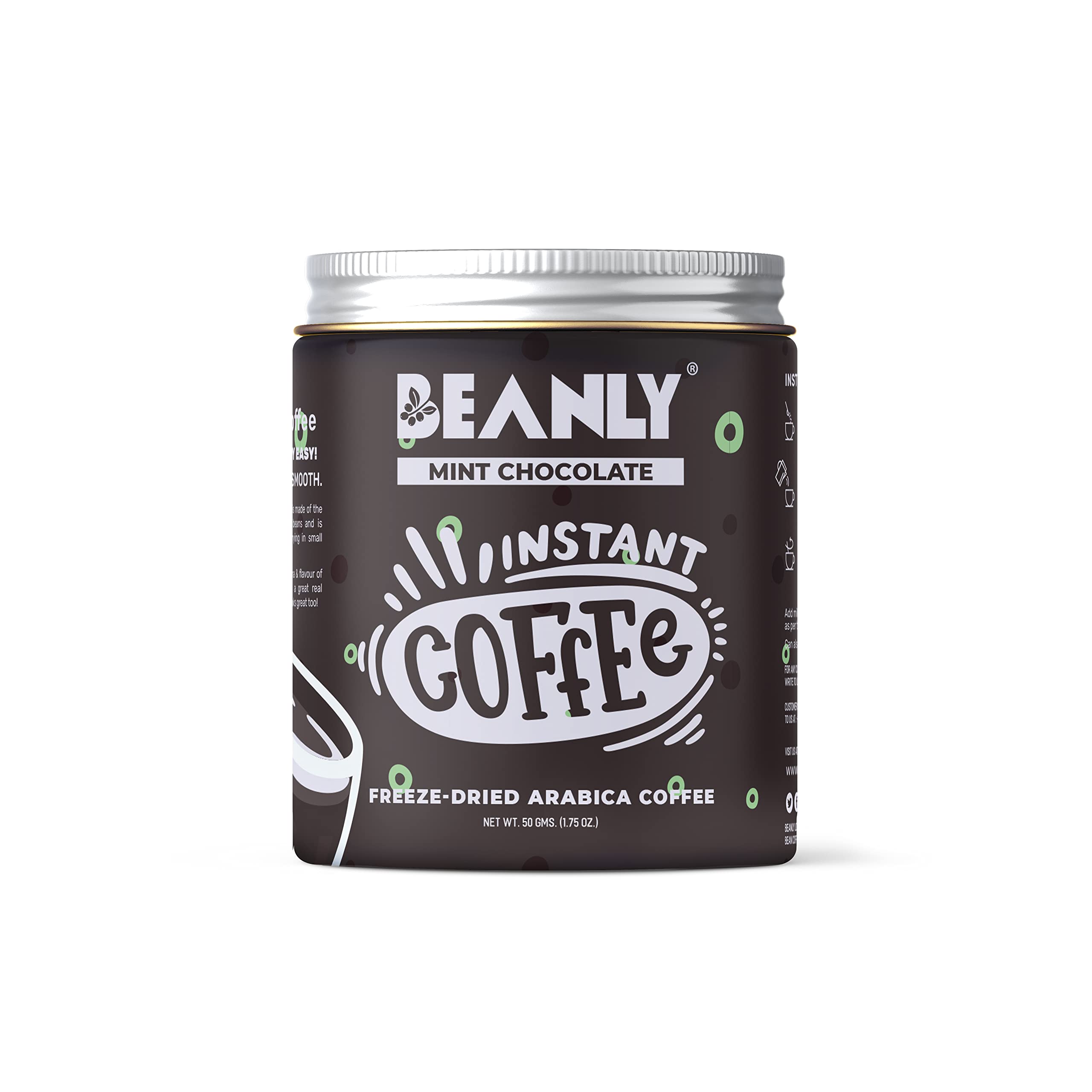 Beanly Instant Coffee Powder (Mint Chocolate Flavour) - 50 Gm, Freeze Dried Arabica Coffee, Hot & Cold Coffee, Dark Roast Strong Coffee, Espresso, Latte, Cappuccino, Glass Bottle (B09S6PQKJL) Amazon Price History, Amazon Price Tracker
