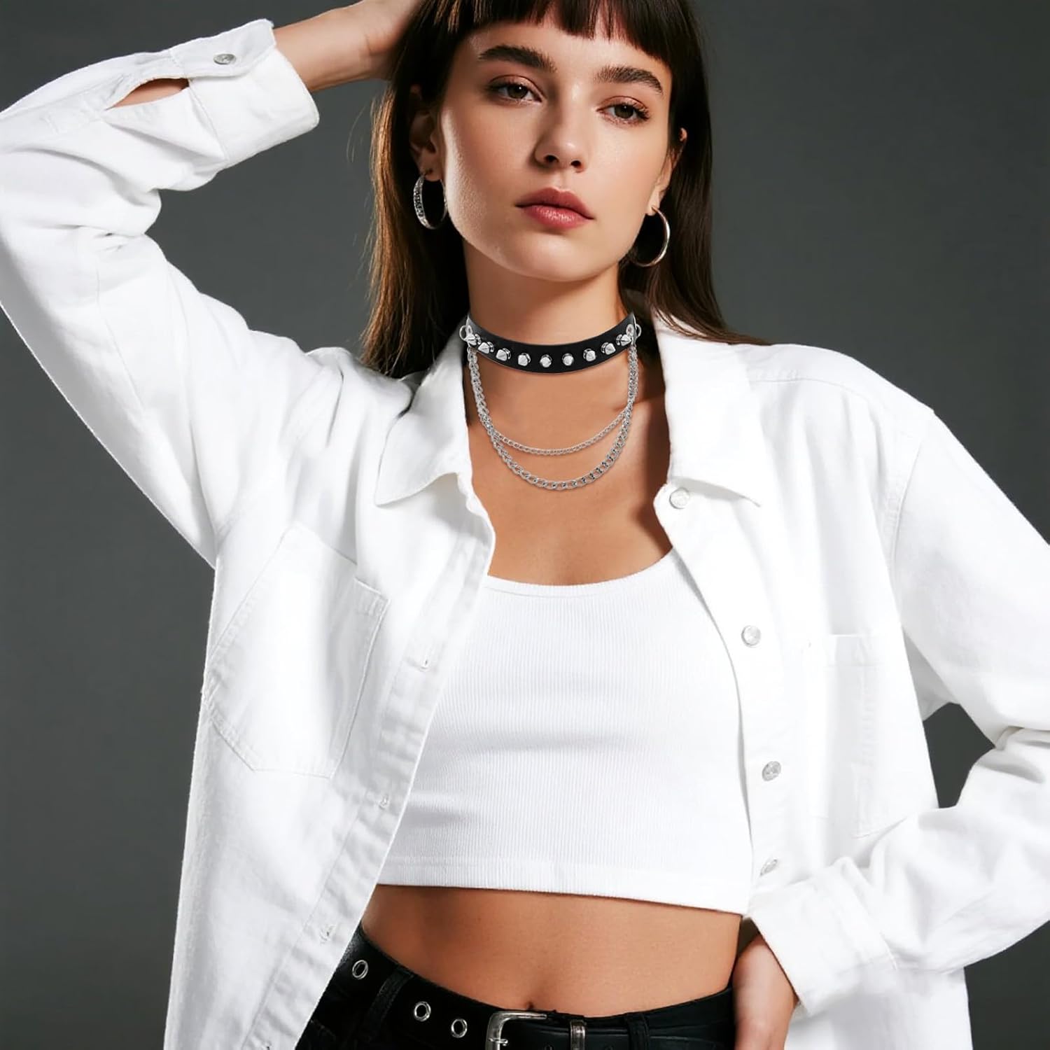 Spiked Leather Chain Choker Fashionable Punk Gothic Choker Necklace Adjustable Collar Necklace for Women Men - Image 7