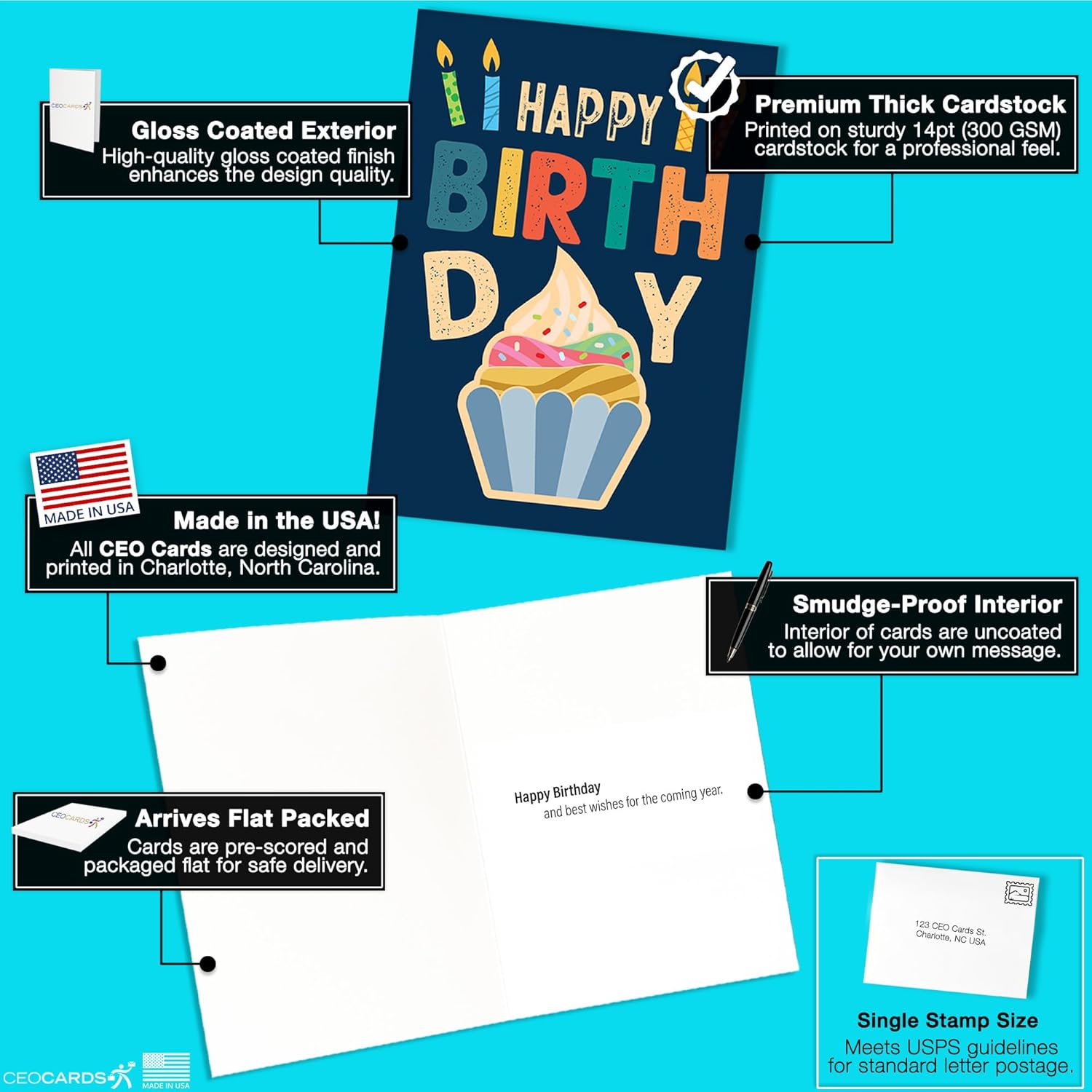 Happy Birthday Cards with Envelopes (25 Variety Pack – 5 Designs) Creative Bulk Birthday Card Set for Family & Business (5x7 inch – A7) Office, Work, Coworkers, Employees, Clients (VP2410) Made in USA