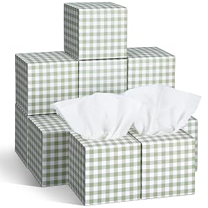 Fourluoo Mainly Green and White Facial Tissues Cube Face Boxes 600 Sheets 3 Ply Small Square Tissues Bulk