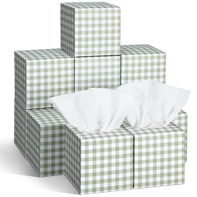 Fourluoo Mainly Green and White Facial Tissues Cube Face Boxes 600 Sheets 3 Ply Small Square Tissues Bulk