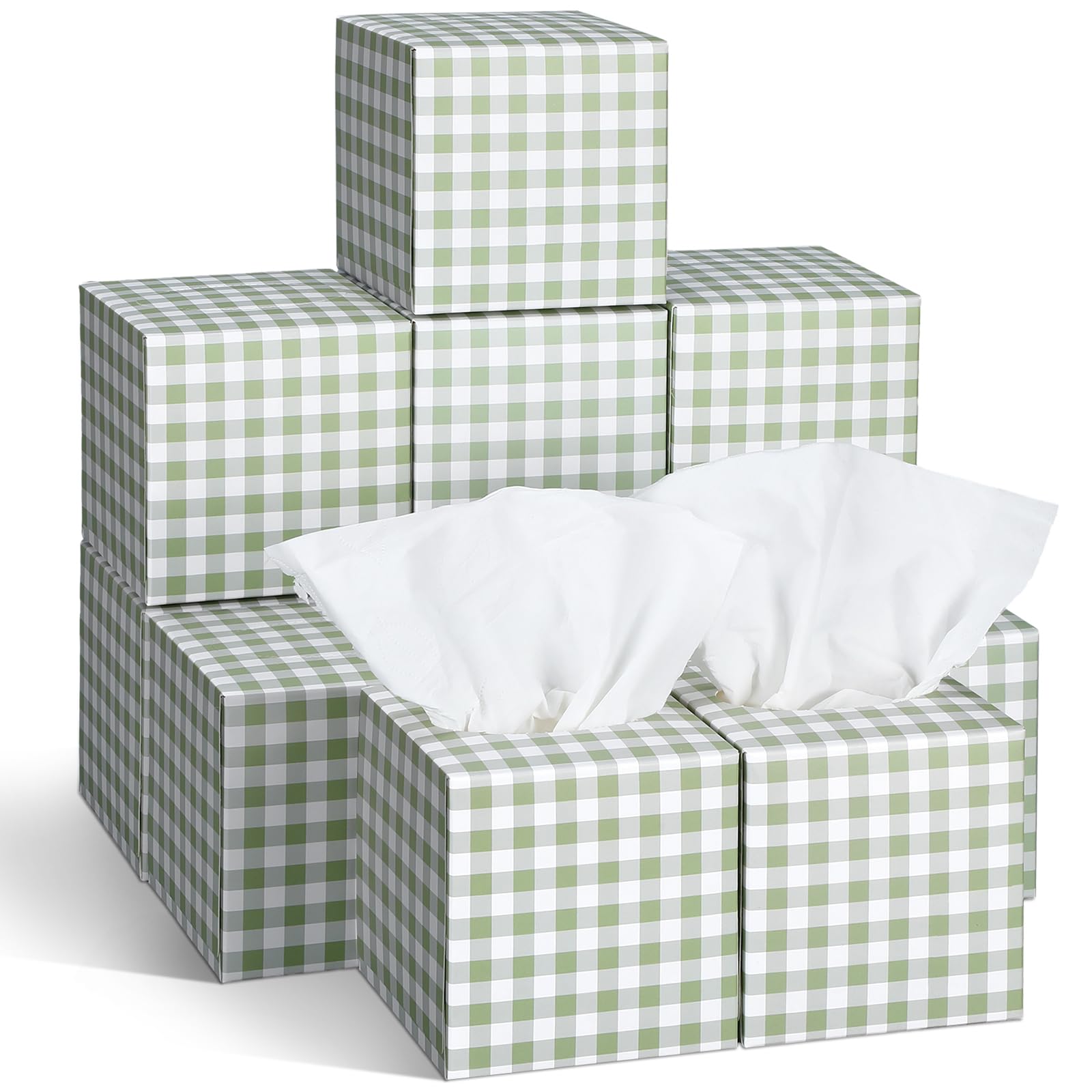 Fourluoo Mainly Green and White Facial Tissues Cube Face Boxes 600 Sheets 3 Ply Small Square Tissues Bulk