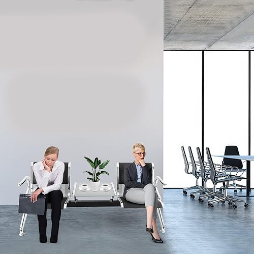 Miniatura 9 de Banco de 3 asientos para sala de espera, sillas de vestíbulo para oficina, sillas de recepción con brazos y cojín de poliuretano para aeropuertos,