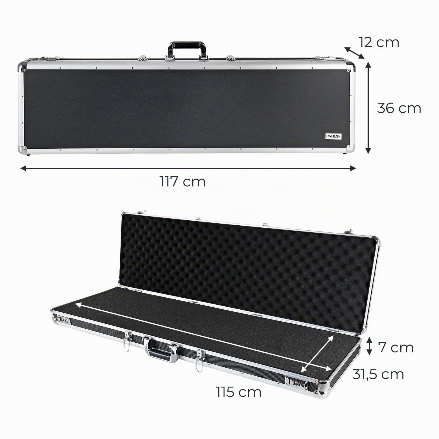 HMF 14405-02 Maleta de Aluminio para Armas y Rifles con Espuma | 117 x 36 x 12 cm | Negro