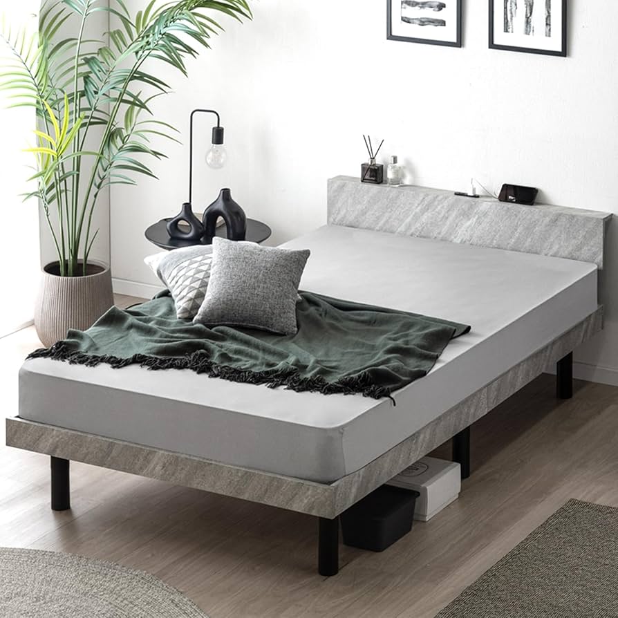 Amazon｜タンスのゲン ベッド 単品 シングル 宮棚付き 2口コンセント