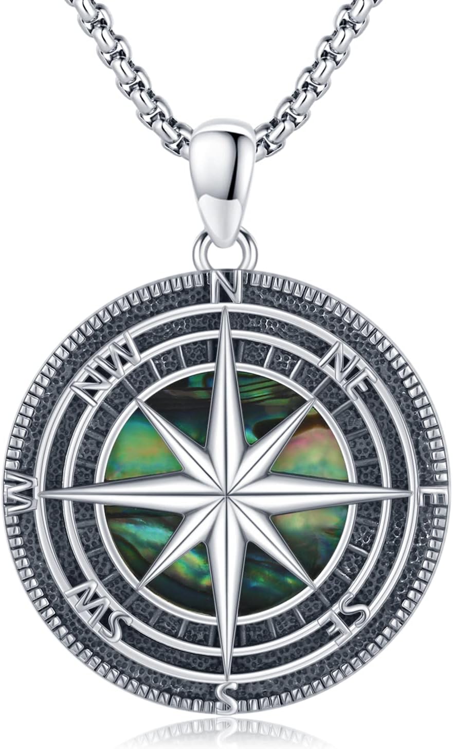 Compass Necklace for Women Men 925 Sterling Silver Travel Pendant Inspirational Graduation Jewelry Gift