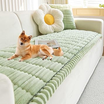 Lazy Soft Flannel Breathable Pet Mat Non-Slip Couch Cover,Soft Couch Cover for Dogs Washable,Stylish Couch Cushion Covers Sofa Blanket Dog Bed Mat Protector for All Pets Green,35.43x62.99in