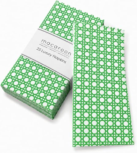 Macaroon Luxury Slim Disposable Napkins Green Rattan Print 25 Pack | Biodegradable, Recyclable, Wicker Pattern, Made in South Africa