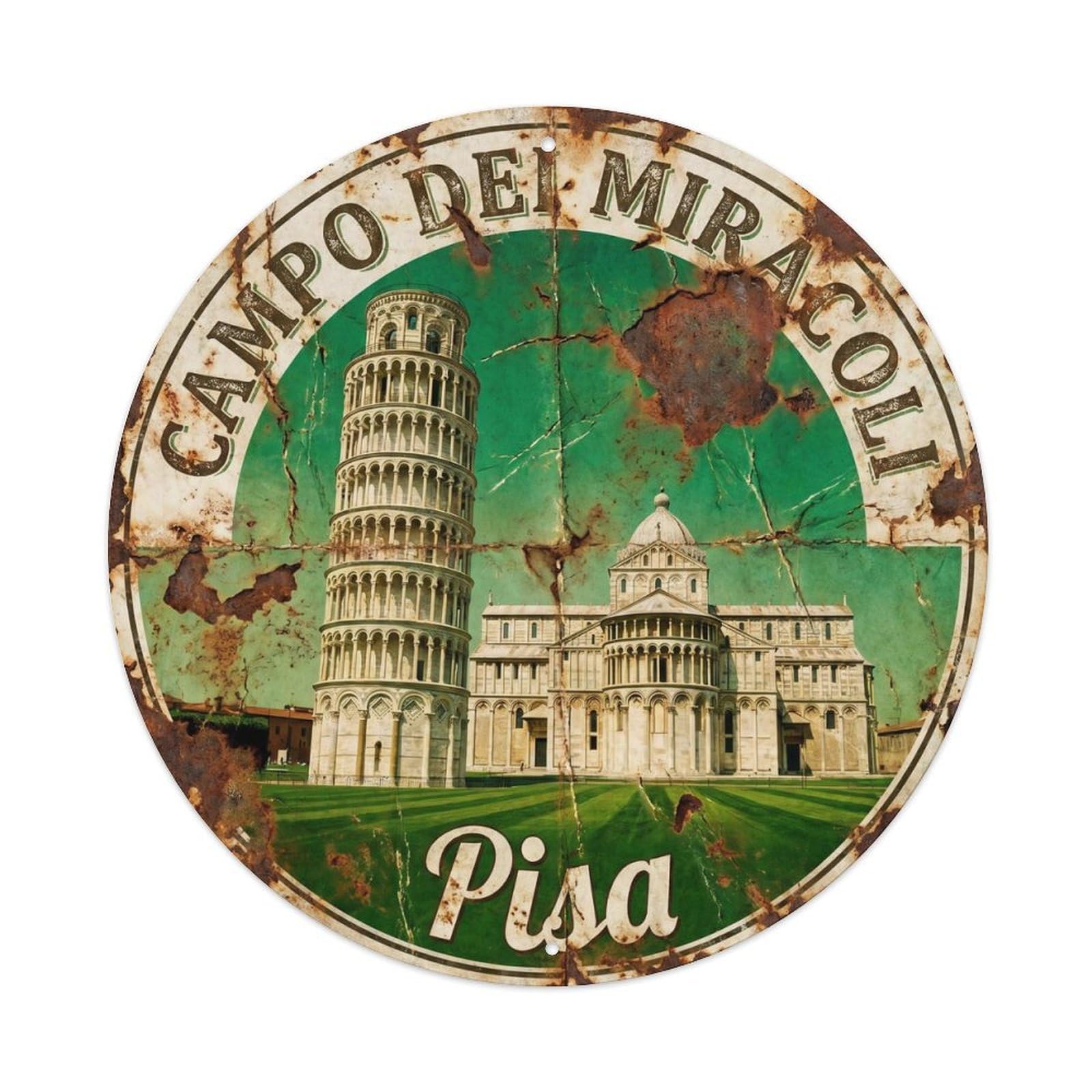 Vintage Travel Pisa Campo Miracoli Metal Tin Sign Plaque