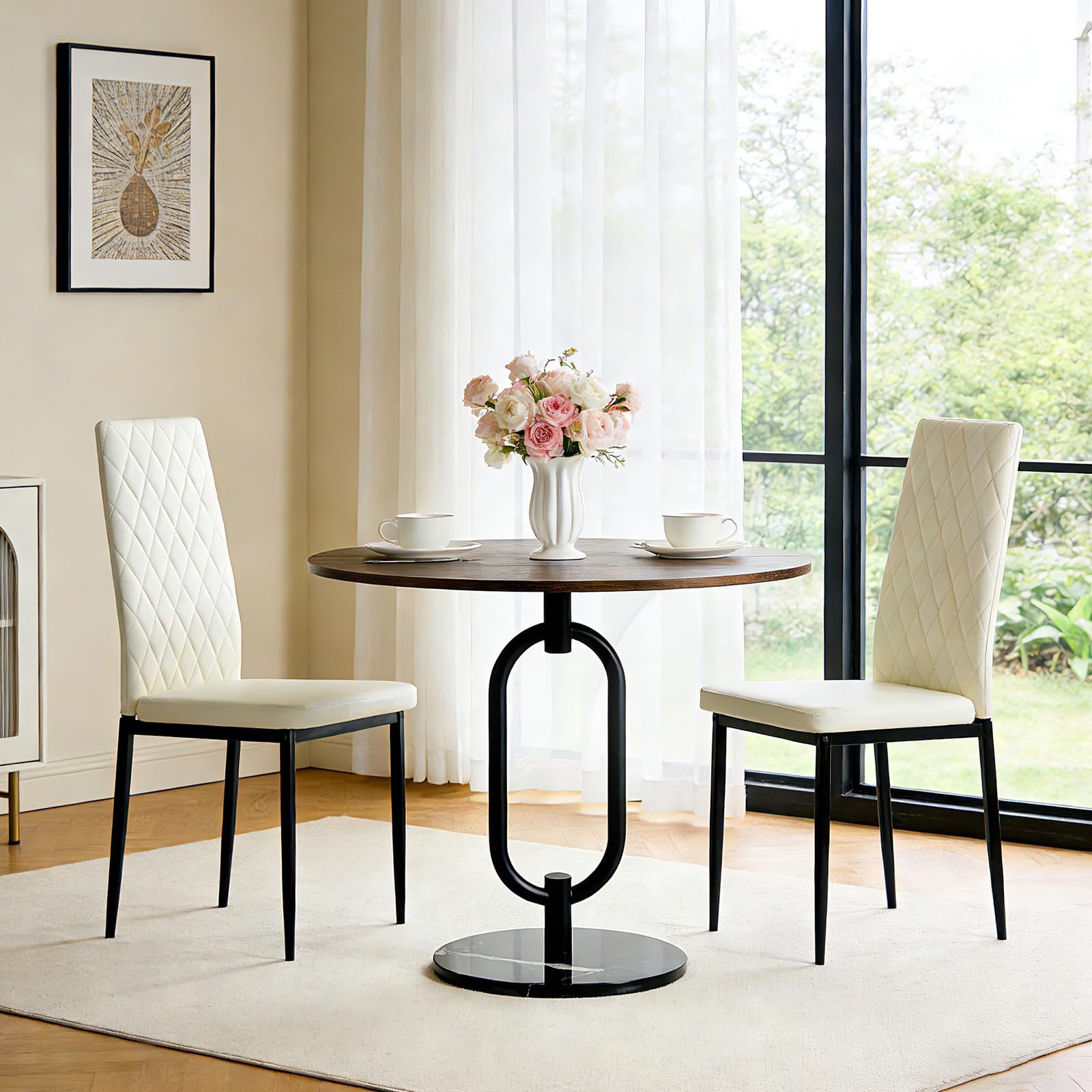 Lightdot Dining Chairs Set of 2, Moden Kitchen Table Chairs with Mental Legs and Upholstered Faux Leather for Dining Room/Kitchen/Living Room/Restaurant
