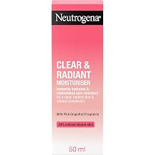 Neutrogena Clear & Radiant Moisturiser 1 x 50 ml Daily Face Cream for Dry Blemish-Prone Skin Uplifting Oil-Free Moisturiser with Pink Grapefruit Scent for a