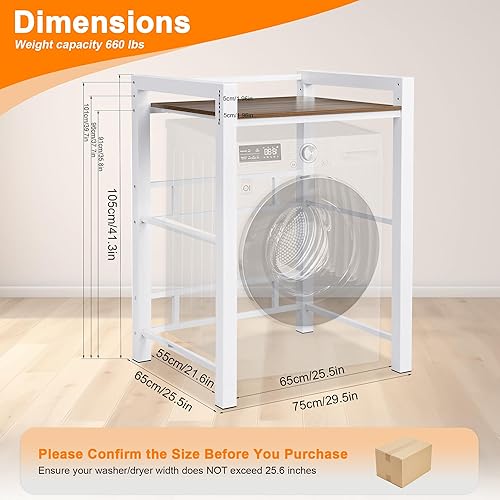 Miniatura 2 de Estante vertical de acero resistente para lavadora y secadora apilable, con una capacidad de carga de 661.4 lbs (blanco)