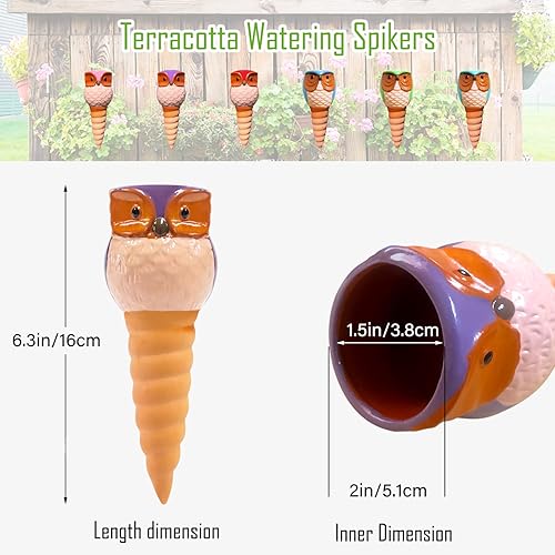 Miniatura 2 de Estacas de riego automático, estacas de riego automático de plantas de terracota, paquete de 6 dispositivos de riego automático de cerámica de búho