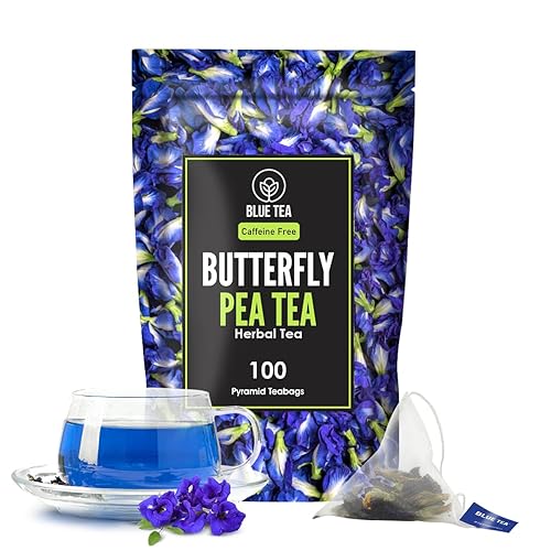 BLUE TEA - Bolsas de té de flores de guisante de mariposa - 100 bolsas de té  Súper antioxidante  Té helado, cócteles - Té de hierbas más fresco -