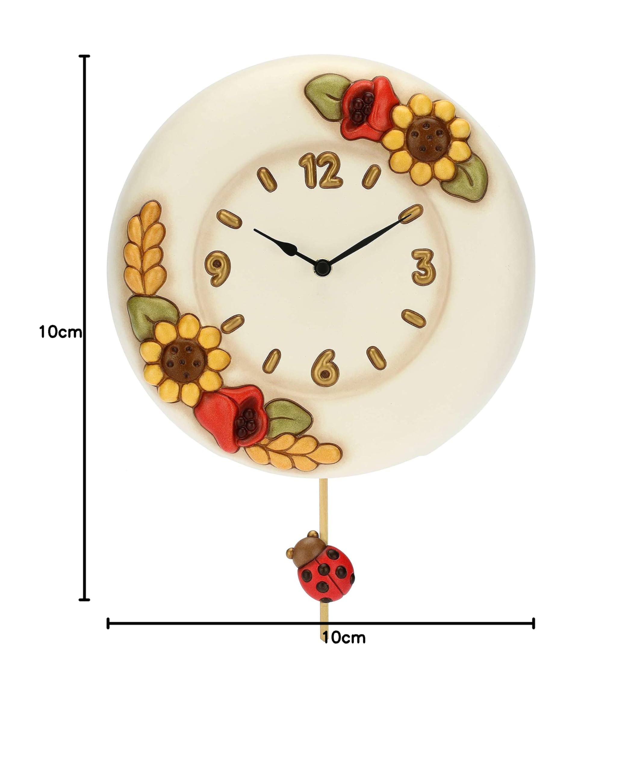THUN - Orologio a Pendolo in Ceramica Decorata a Mano, Linea Fiori e Fantasia, Ø 26 cm