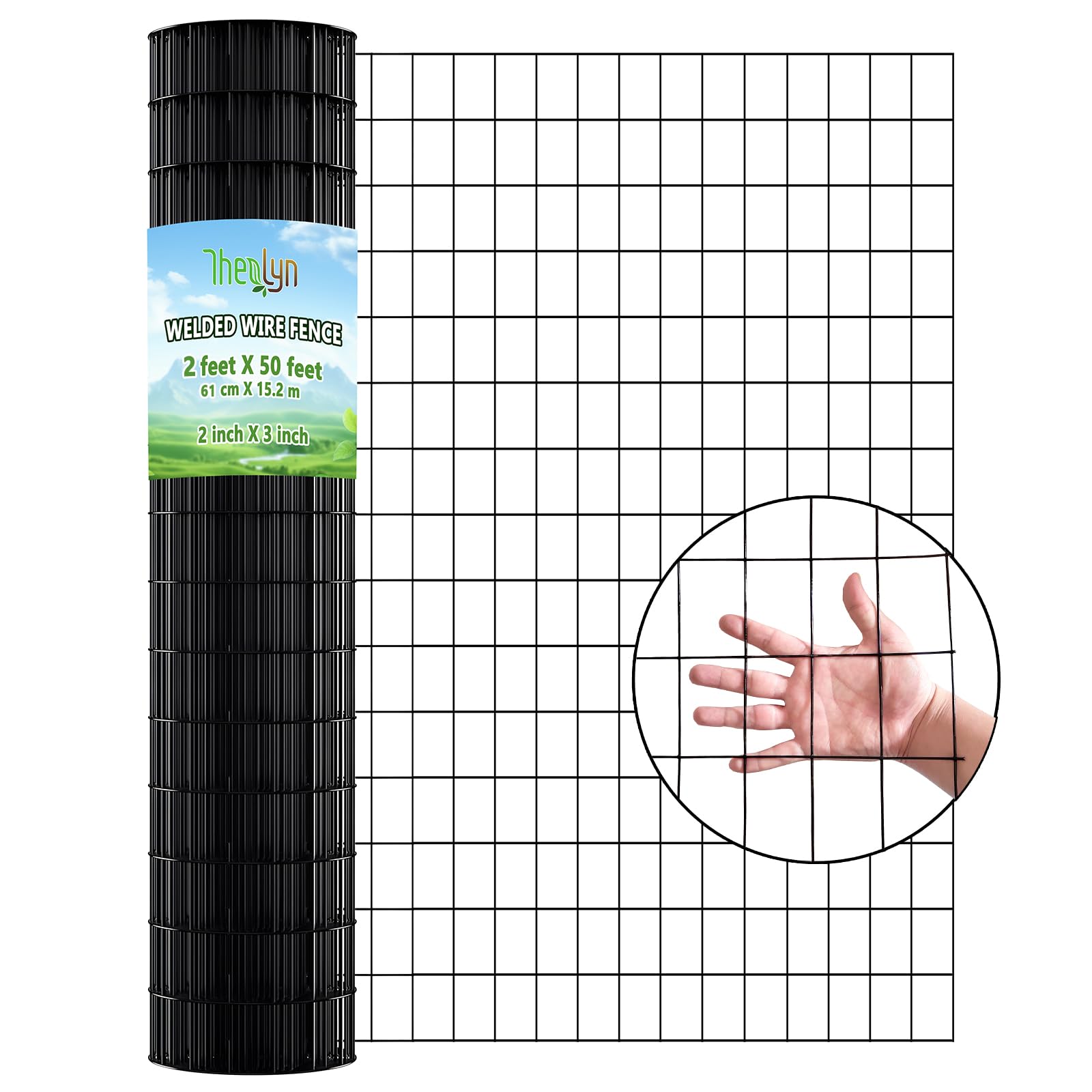 Welded Wire Fence 2ft x 50ft Mesh Size 2-Inch x 3-Inch Wire Mesh Roll Chicken Wire Metal Fencing Poultry Netting for Garden Fencing, Poultry Fencing, Animal Barrier Fencing, Border Fencing