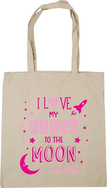HippoWarehouse I Love My Nanna to the Moon and Back (Pink) Tote Shopping Gym Beach Bag 42cm x38cm, 10 litres