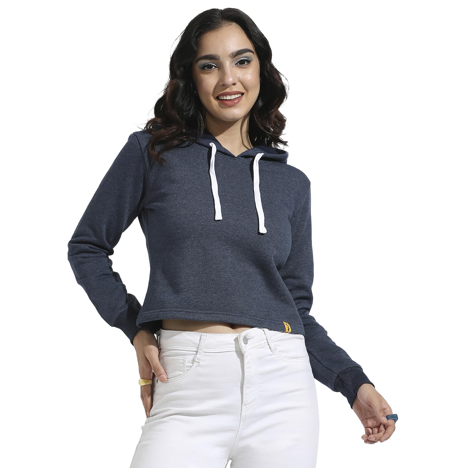 pinacolada Women's Zip-Front Crop Hoodie with Contrast Drawstring for Casual Wear | Hooded Neck | Long Sleeve | Drawstring Closure | Cotton Sweatshirt Crafted with Comfort Fit for Everyday Wear-picture-33