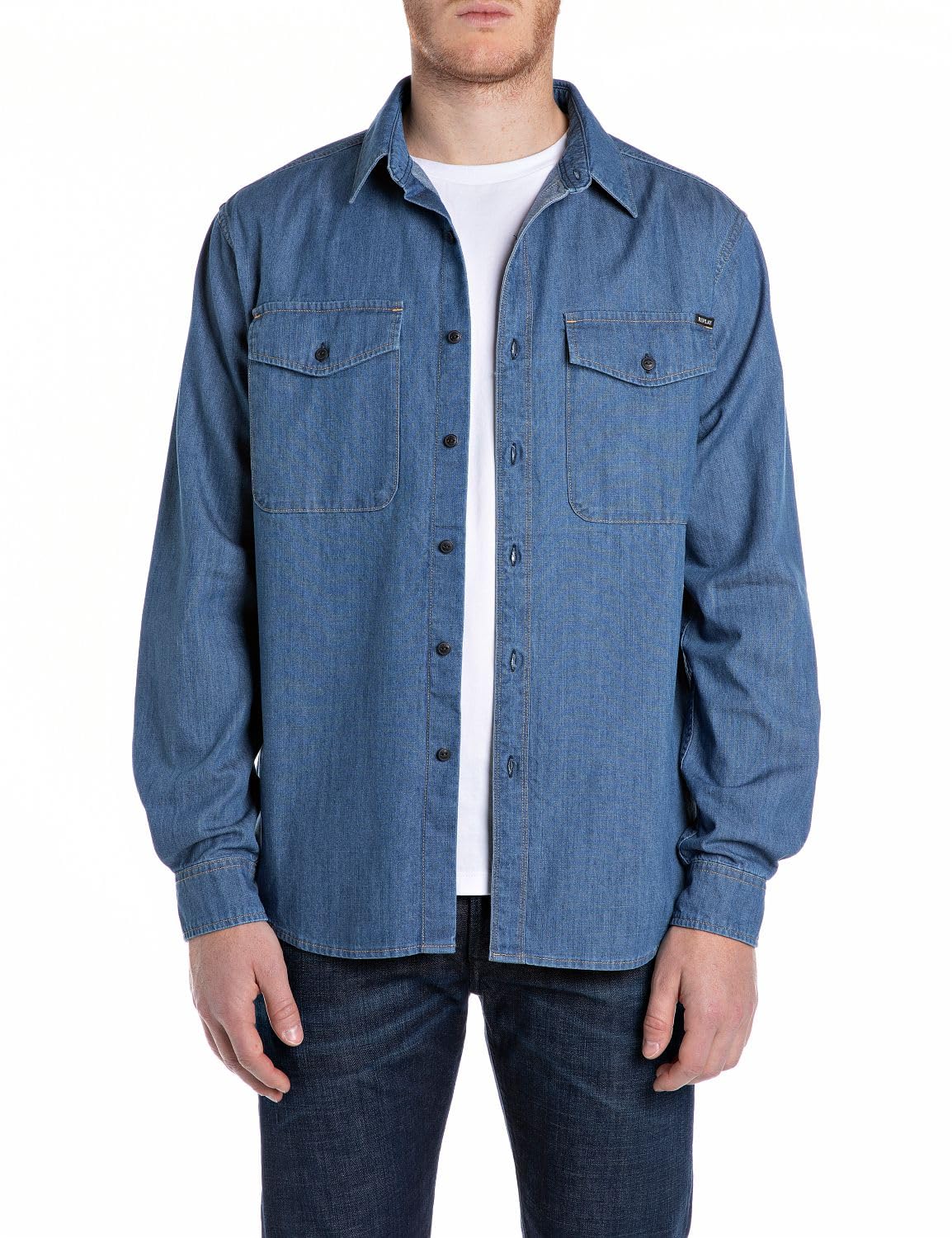Replay Men's Denim Shirt, 009 Medium Blue, XXL