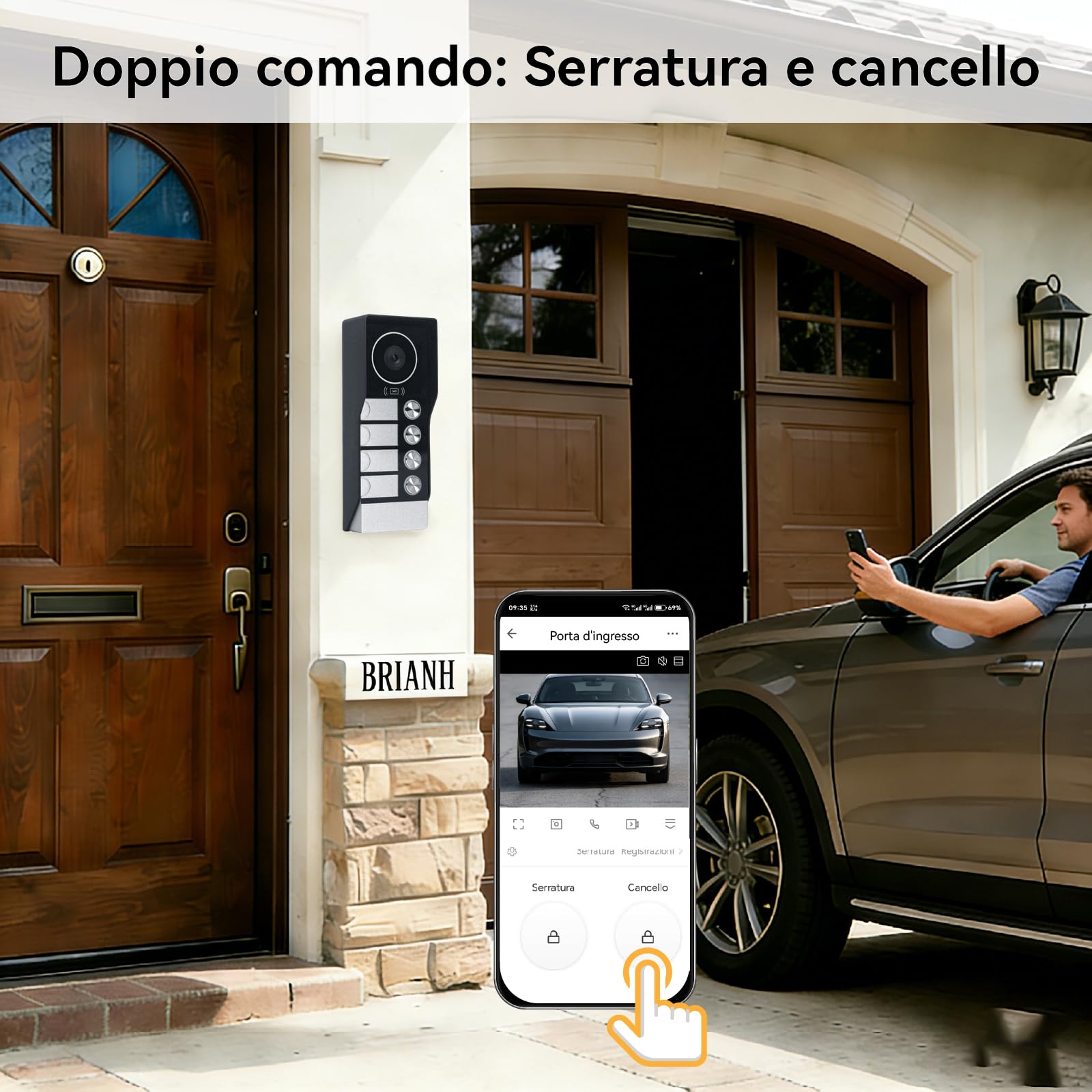 Citofono Bifamiliare, video Citofoni Wi-Fi con monitor Schermi da 7", Campanello con Telecamera per Visione Notturna, Rilevamento Persone, Sblocco Tramite App/RFID badge, Per 4 Famiglie