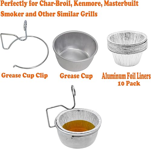 Miniatura 3 de Taza de grasa con clip para Char-Broil y otras parrillas similares, taza atrapadora de grasa para ahumador de propano Masterbuilt de 30 pulgadas,