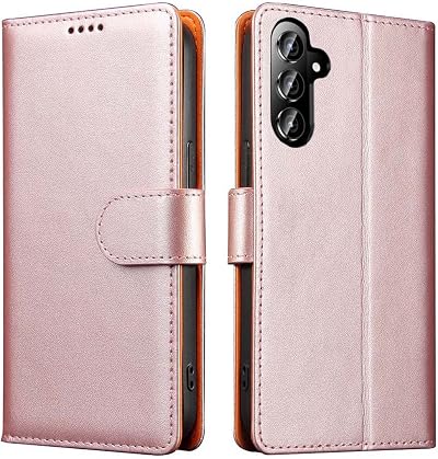 for Samsung A16 5G Case Wallet Genuine Leather Anti-Theft RFID Blocking Stand Strong Magnetic Clasp Closure Cash Credit Card Slots Protective Samsung A16 5G Wallet Case (Rose Gold)